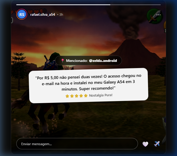 Story no Instagram de Rafael S. marcando o perfil jogando Zelda no Galaxy A54